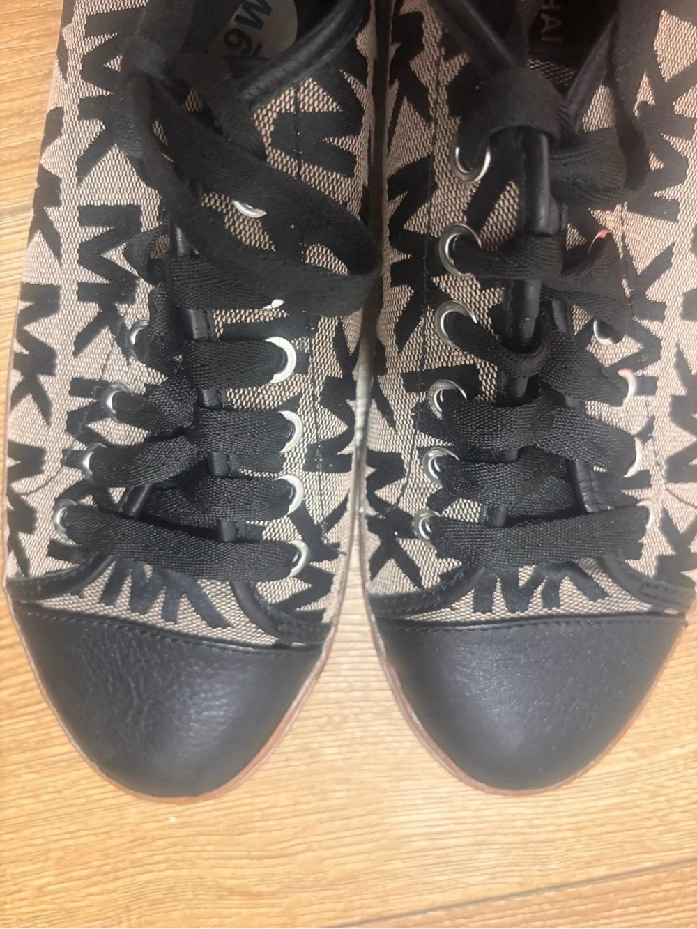 Michael Kors Black and Beige MK Logo Lace-Up Sneakers